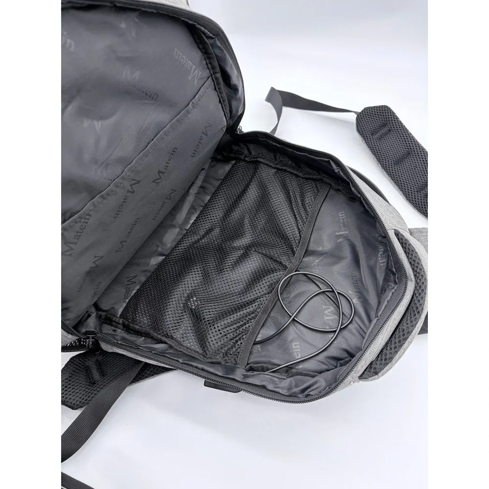 Matein Backpack Unisex Large Gray Travel Laptop Backpack USB Charging Port LRG01